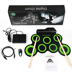 Topoworl Portable USB Electronic Drum Set Practice Drum Pad Foldable Silicone Jazz Drum Electric Drum Set (Green)