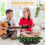 Topoworl Portable USB Electronic Drum Set Practice Drum Pad Foldable Silicone Jazz Drum Electric Drum Set (Green)