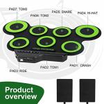 Topoworl Portable USB Electronic Drum Set Practice Drum Pad Foldable Silicone Jazz Drum Electric Drum Set (Green)