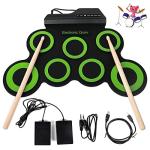 Topoworl Portable USB Electronic Drum Set Practice Drum Pad Foldable Silicone Jazz Drum Electric Drum Set (Green)