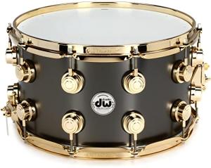 DW Collector's Series Metal Snare Drum - 8-inch x 14-inch - Satin Black Over Brass - Gold Hardware
