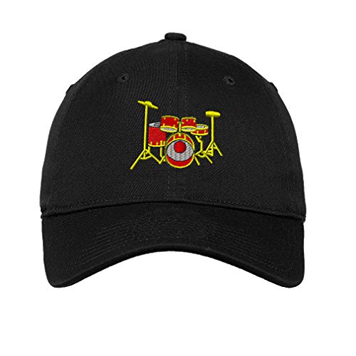 Soft Baseball Cap Drum Set Embroidery General Music Drum Set Twill Cotton Dad Hats for Men & Women Black Design Only