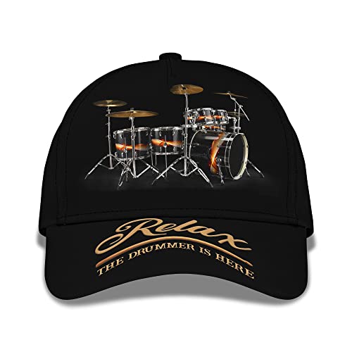 3D Printing Relax The Drummer is Here Adjustable Snapback Cap Drum Sets Hat Gift for Music Lovers Multicolor