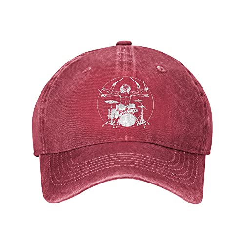 Da Vinci Drums Baseball Cap Cotton Cowboy Hat Retro Washed Adjustable Gift Red