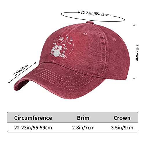 Da Vinci Drums Baseball Cap Cotton Cowboy Hat Retro Washed Adjustable Gift Red