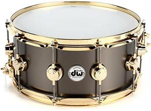 DW Collector's Series Metal Snare Drum - 6.5-inch x 14-inch - Satin Black Over Brass - Gold Hardware