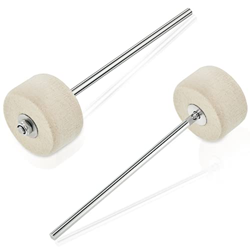 2 Pieces White Felt Bass Drum Beater Set, Kick Drum Foot Pedal Beater Drum Accessories Parts for Kick Drum Pedal