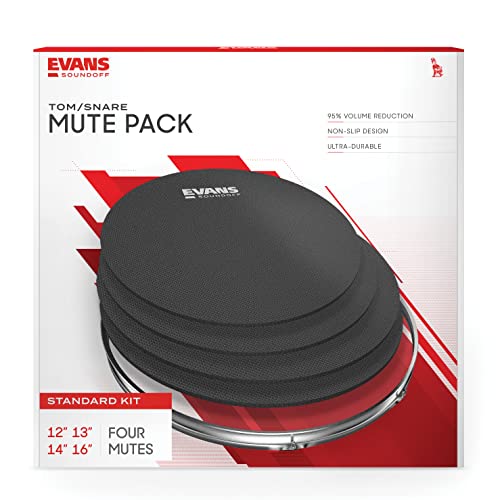 SoundOff by Evans Drum Mute Pak (4pc) – Provides 95% Volume Reduction Without Drastically Altering Drums’ Feel – Quietly Practice Directly on Drum Sets – For Standard-Sized Kits 12, 13, 14 (Snare), 16