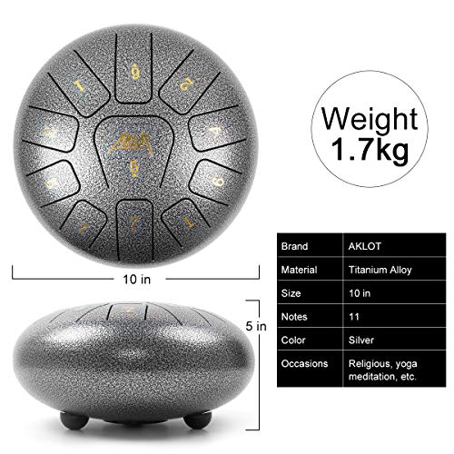 AKLOT Steel Tongue Drum - 10 Inches, 11 Notes
