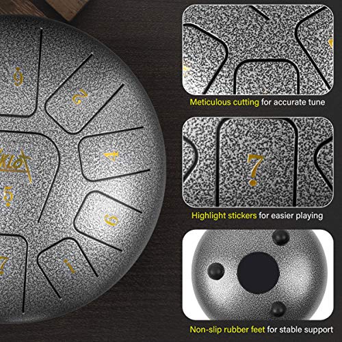 AKLOT Steel Tongue Drum - 10 Inches, 11 Notes