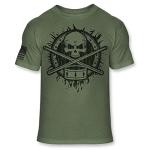 Drummer Skull T-Shirt with Crossbones and Flag