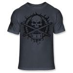 Drummer Skull T-Shirt with Crossbones and Flag