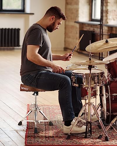 Starfavor Drum Throne Height Adjustable Padded Seat Drum Stool, with Double Braced Anti-Slip Feet Swivel Drum Chair, Butt Shape, Brown, ST-550BR