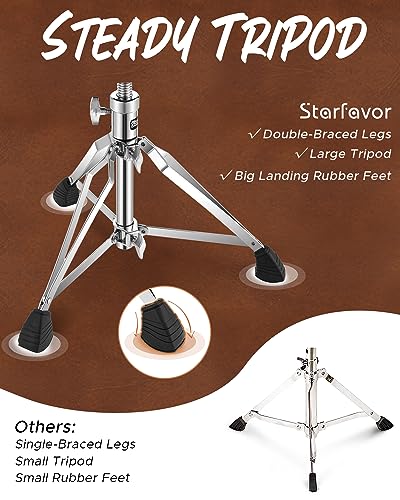 Starfavor Drum Throne Height Adjustable Padded Seat Drum Stool, with Double Braced Anti-Slip Feet Swivel Drum Chair, Butt Shape, Brown, ST-550BR