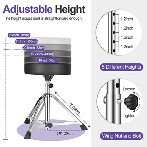 OUKMIC Adjustable Drum Throne with 5A Drumsticks
