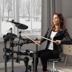Asmuse ADE-60 Electric Drum Set, Drum Set With 4 Mesh Drum Pads, Switch Pedals, Headphones, Sticks, Electronic Drum Kit for Beginners Adults Kids (Black)