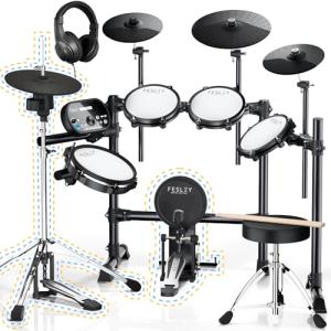 Fesley Electric Drum Set with Mesh Pads & Cymbals