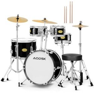 AODSK 5-Piece Kids Drum Set, Black