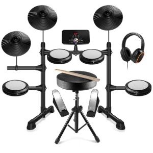 Beginner Electronic Drum Set with Mesh Pads and MIDI