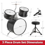 Kids 3-Piece Drum Set with Cymbal and Throne