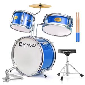 Blue 3-Piece Kids Drum Set with Adjustable Throne