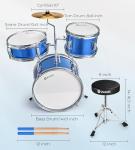 Blue 3-Piece Kids Drum Set with Adjustable Throne