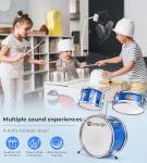 Blue 3-Piece Kids Drum Set with Adjustable Throne