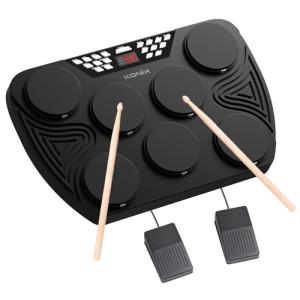 KONIX Electronic Drum Set, Tabletop Electric Drum Kit, 7 Pad Portable Digital Drum Pad Machine with Digital Panel, Built-in Speakers, PC Connection Support, Ideal Gift for Teens and Adult Beginners