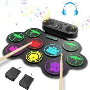 9-Pad Electronic Drum Set with Speakers and Sticks