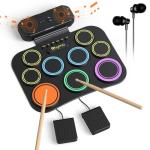 Ryhmo Electronic Drum Set, 9 Pads Electric Drum Pad Roll Up Drum Pad, Built-in Speaker Drum Pedals and Sticks, kid drum set with Headphone Included Birthday Holiday Christmas Gift for kids