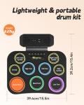 Ryhmo Electronic Drum Set, 9 Pads Electric Drum Pad Roll Up Drum Pad, Built-in Speaker Drum Pedals and Sticks, kid drum set with Headphone Included Birthday Holiday Christmas Gift for kids