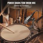 Phenyx Pro PDM34 Snare Drum Mic, Cardioid Dynamic Microphone with Clip-on Microphone Clamp, Integral Stand Mount, and Long-Lasting Metal Housing