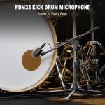 Phenyx Pro PDM33 Kick Drum Microphone, Cardioid Dynamic Mic with Locking Stand Adapter, Integral XLR Connector, and Metal Mesh Grille