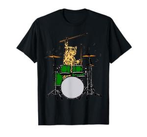 Drummer Cat Music Lover Playing Drums T-Shirt