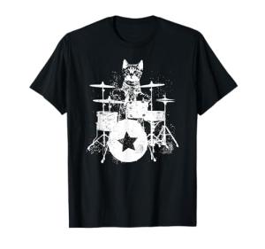 Punk Cat Drummer Graphic T-Shirt for Fans