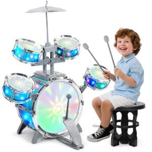 LeeQee Kids Jazz Drum Set with Lights