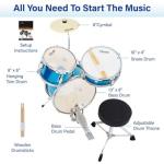 Mendini Kids 3-Piece Junior Drum Set - Sky Blue