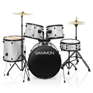 5-Piece Silver Adult Drum Set with Stool
