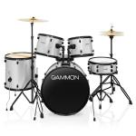 5-Piece Silver Adult Drum Set with Stool