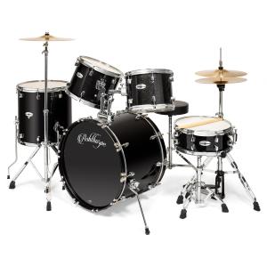 5pc Black Adult Drum Set with Brass Cymbals