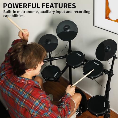 AODSK Electric Drum Set with Mesh Pads and MIDI