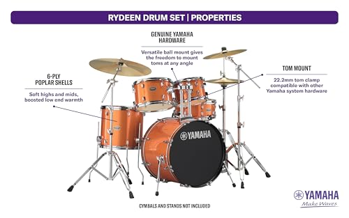 Yamaha Rydeen 5-Piece Drum Set, Orange Glitter Color