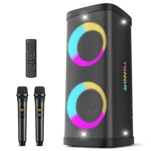 Bluetooth Karaoke Machine with Wireless Microphones & LED Lights