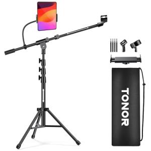 TONOR Microphone Stand with Tablet Holder and Phone Clamp