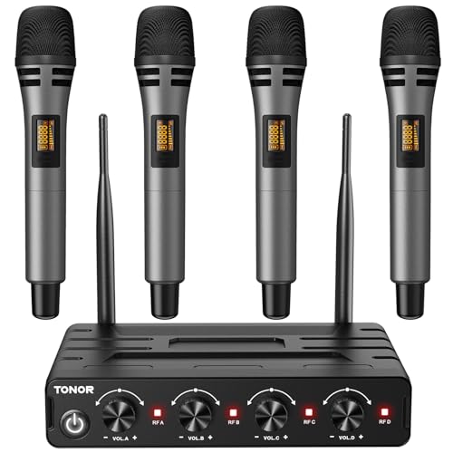 TONOR Wireless Microphones System - 4x10 Channels, 200FT UHF