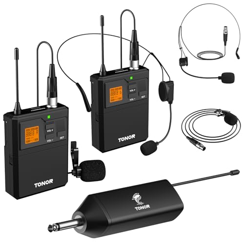 TONOR UHF Wireless Microphone System with Dual Headset/Lavalier