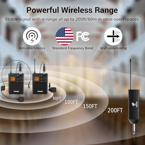 TONOR UHF Wireless Microphone System with Dual Headset/Lavalier