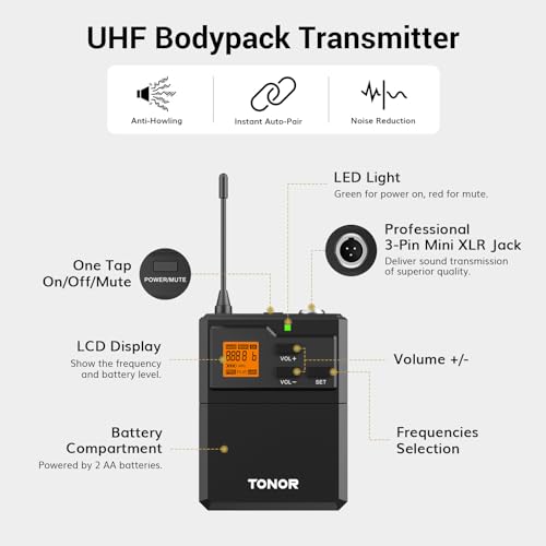 TONOR UHF Wireless Microphone System with Dual Headset/Lavalier