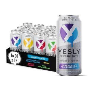 Yesly Electrolyte Water Variety Pack, 12 Cans