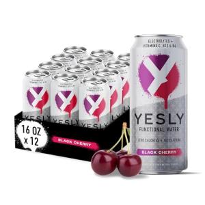 Yesly Black Cherry Electrolyte Water, 12 Cans